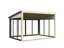 Palmako Terrasenüberdachung Glashaus LUMI 11,6 m²  ISO - 420x297 cm, Schiebetür Plus, natur + farbig