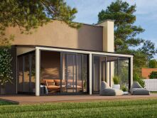 Palmako Terrasenüberdachung Glashaus LUMI 16,2 m²  ISO - 582x297 cm, Schiebetür Plus, transparent imprägniert