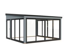 Palmako Terrasenüberdachung Glashaus LUMI 16,6 m² - 420x420 cm, Schiebetür, natur + farbig
