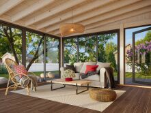Palmako Terrasenüberdachung Glashaus LUMI 16,6 m² - 420x420 cm, Schiebetür, natur + farbig