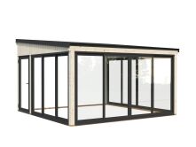 Palmako Terrasenüberdachung Glashaus LUMI 16,6 m² - 420x420 cm, Schiebetür, natur + farbig