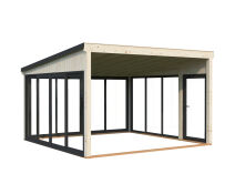Palmako Terrasenüberdachung Glashaus LUMI 16,6 m² - 420x420 cm, Schiebetür, natur + farbig