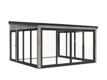 Palmako Terrasenüberdachung Glashaus LUMI 16,6 m²  ISO - 420x420 cm, Schiebetür Plus, natur + farbig