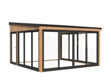 Palmako Terrasenüberdachung Glashaus LUMI 16,6 m²  ISO - 420x420 cm, Schiebetür Plus, natur + farbig
