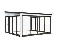 Palmako Terrasenüberdachung Glashaus LUMI 16,6 m²  ISO - 420x420 cm, Schiebetür Plus, natur + farbig