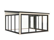 Palmako Terrasenüberdachung Glashaus LUMI 16,6 m²  ISO - 420x420 cm, Schiebetür Plus, natur + farbig