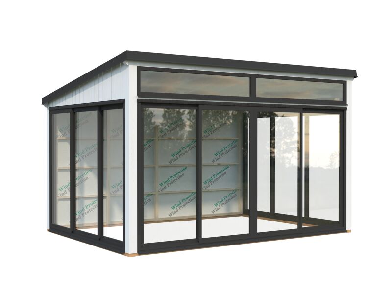 Palmako Gartenhaus Glashaus SAGA 11,6 m²  ISO - 420x297 cm, Schiebetür Plus, grau imprägniert