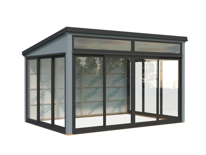 Palmako Gartenhaus Glashaus SAGA 11,6 m²  ISO - 420x297 cm, Schiebetür Plus, grau imprägniert
