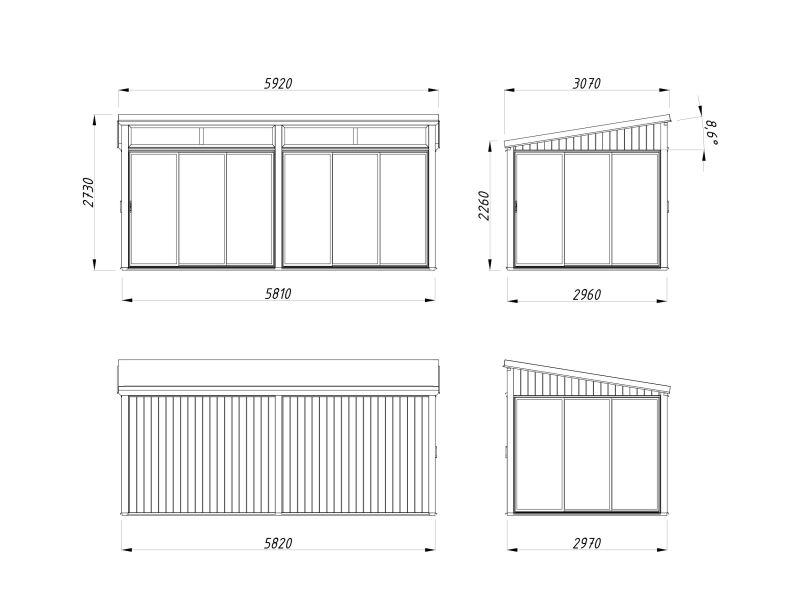 Palmako Gartenhaus Glashaus SAGA 16,2 m² - 582x297 cm, Schiebetür, transparent imprägniert