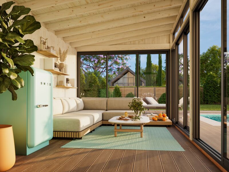 Palmako Gartenhaus Glashaus SAGA 16,2 m² - 582x297 cm, Schiebetür, transparent imprägniert