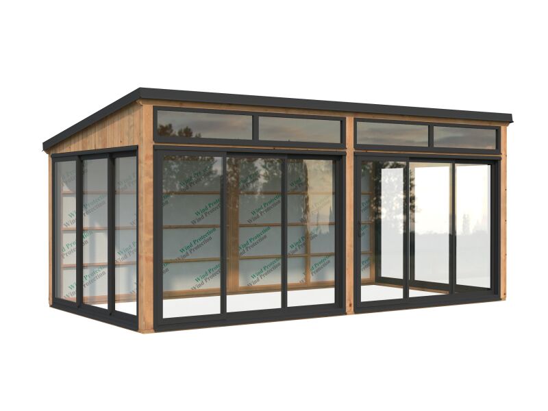 Palmako Gartenhaus Glashaus SAGA 16,2 m² - 582x297 cm, Schiebetür, transparent imprägniert