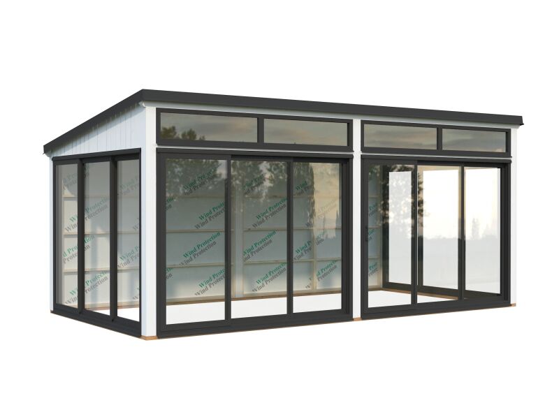 Palmako Gartenhaus Glashaus SAGA 16,2 m² - 582x297 cm, Schiebetür, lackiert dunkelgrau (7012) + dunkelgrau (7012)