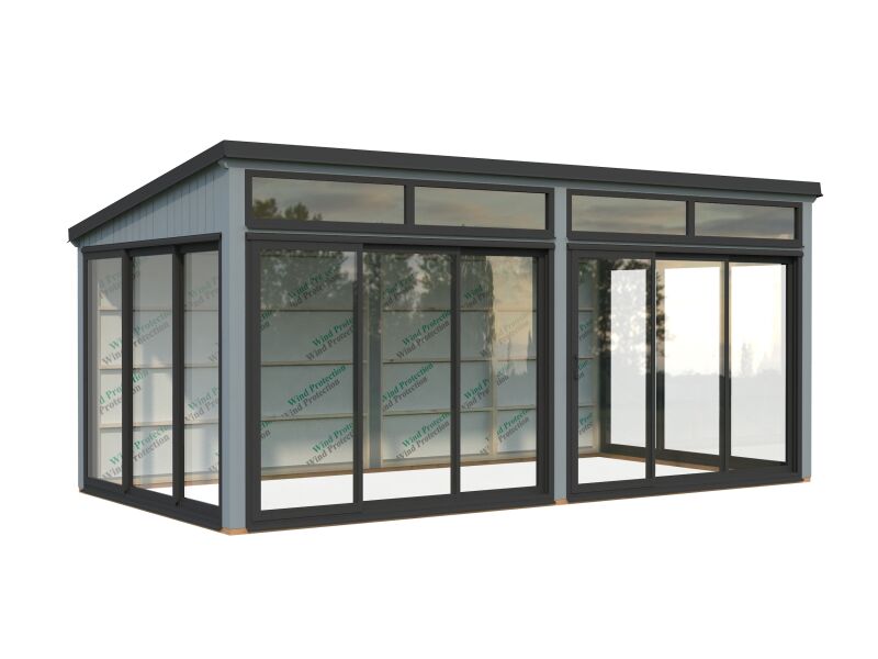 Palmako Gartenhaus Glashaus SAGA 16,2 m² - 582x297 cm, Schiebetür, lackiert dunkelgrau (7012) + dunkelgrau (7012)