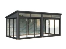 Palmako Gartenhaus Glashaus SAGA 16,2 m² - 582x297 cm, Schiebetür, lackiert dunkelgrau (7012) + dunkelgrau (7012)