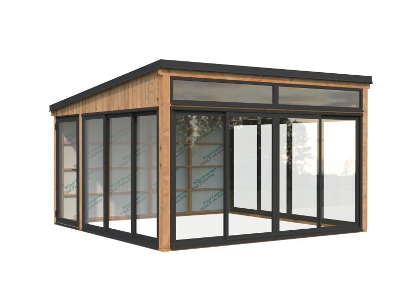 Palmako Gartenhaus Glashaus SAGA 16,6 m² - 420x420 cm, Schiebetür, hellbaun imprägniert