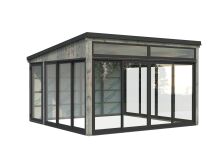 Palmako Gartenhaus Glashaus SAGA 16,6 m² - 420x420 cm, Schiebetür, hellbaun imprägniert