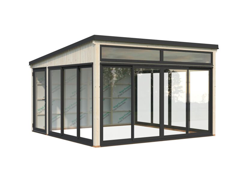 Palmako Gartenhaus Glashaus SAGA 16,6 m² - 420x420 cm, Schiebetür, transparent imprägniert