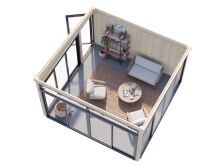 Palmako Gartenhaus Glashaus SAGA 16,6 m² - 420x420 cm, Schiebetür, natur + farbig