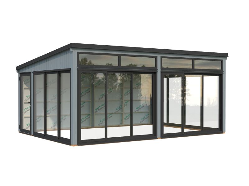 Palmako Gartenhaus Glashaus SAGA 23,3 m² - 582x420 cm, Schiebetür, lackiert  hellgrau (7042) + hellgrau (7042)