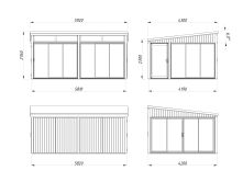 Palmako Gartenhaus Glashaus SAGA 23,3 m² - 582x420 cm, Schiebetür Plus, natur + farbig