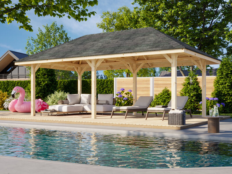 Palmako Pavillon Carport BIANCA 16,6 m² - 588x300 cm, grau imprägniert