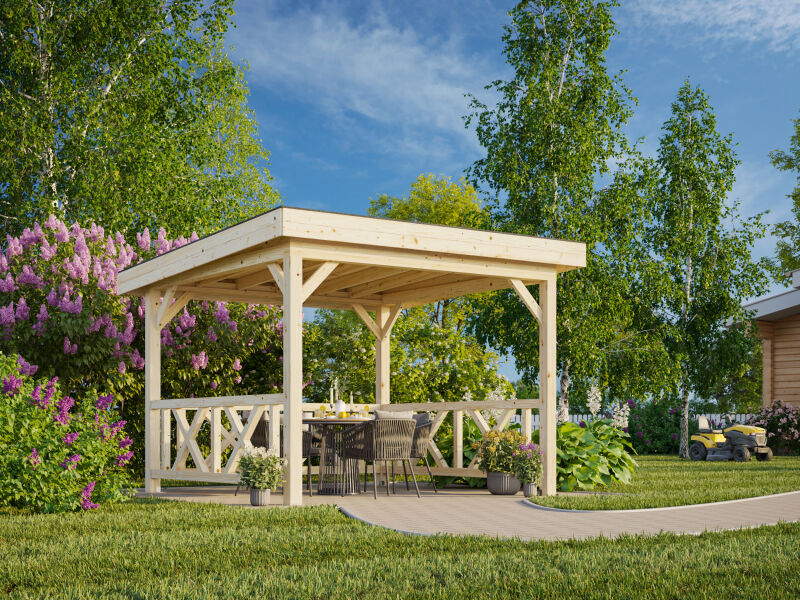 Palmako Pavillon LENNA 8,3 m² SET 301 - 300x300 cm, natur + farbig