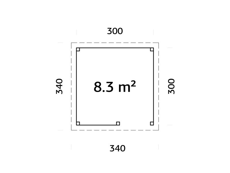 Palmako Pavillon LENNA 8,3 m²  SET 303 - 300x300 cm, hellbraun imprägniert