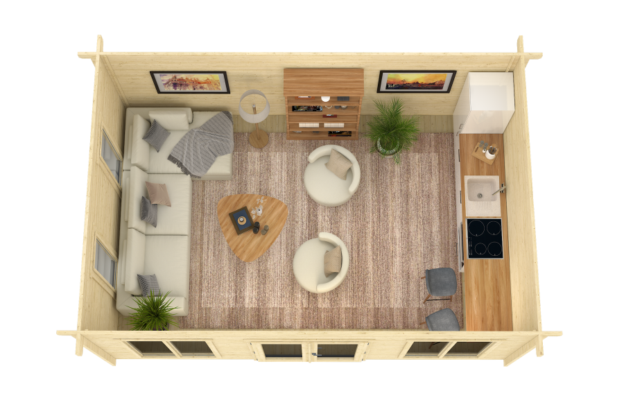 Gartenhaus JUNIS, 570x380 cm ISO (A), 44mm Bohlen,XL Tür, inklusive Boden