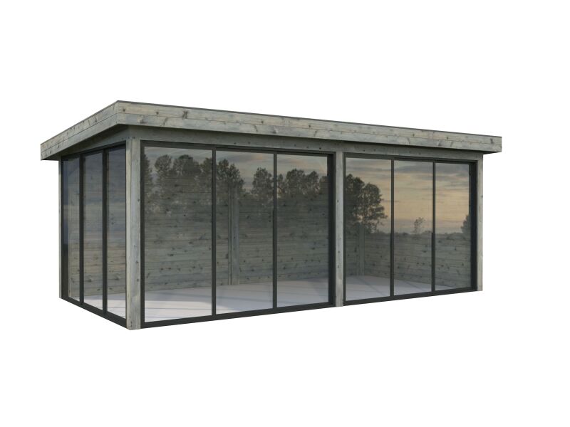 Palmako Pavillon LENNA 16,6 m²  SET 402 - 588x300 cm, 28 mm, Schiebetür, hellbraun imprägniert