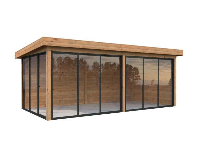 Palmako Pavillon LENNA 16,6 m²  SET 402 - 588x300 cm, 28 mm, Schiebetür, hellbraun imprägniert