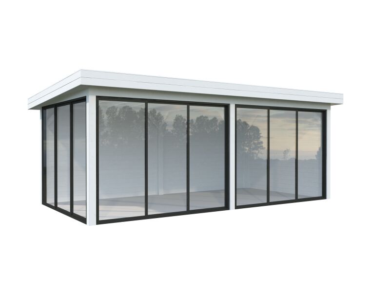 Palmako Pavillon LENNA 16,6 m² SET 402 - 588x300 cm, 28 mm, Schiebetür, lackiert weiß (9016) + weiß (9016)