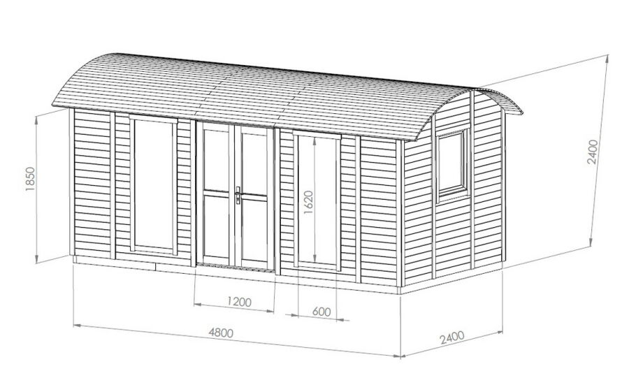 Zirkuswagen / Schäferwagen PIPPO 480 x 240 cm; 19mm Wandelemente; ISO-Glas, ohne Räderset