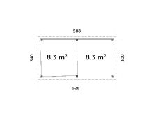Palmako Pavillon LENNA 16,6 m²  SET 406 / SET 706 - 588x300 cm, 28 mm, Schiebetür, natur + farbig