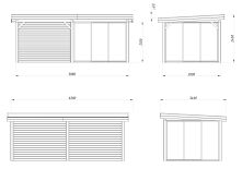 Palmako Pavillon LENNA 16,6 m²  SET 406 / SET 706 - 588x300 cm, 28 mm, Schiebetür, natur + farbig
