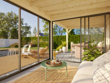 Palmako Pavillon LENNA 16,6 m²  SET 406 / SET 706 - 588x300 cm, 28 mm, Schiebetür, natur + farbig