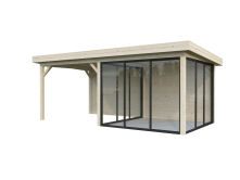 Palmako Pavillon LENNA 16,6 m²  SET 406 / SET 706 - 588x300 cm, 28 mm, Schiebetür, natur + farbig