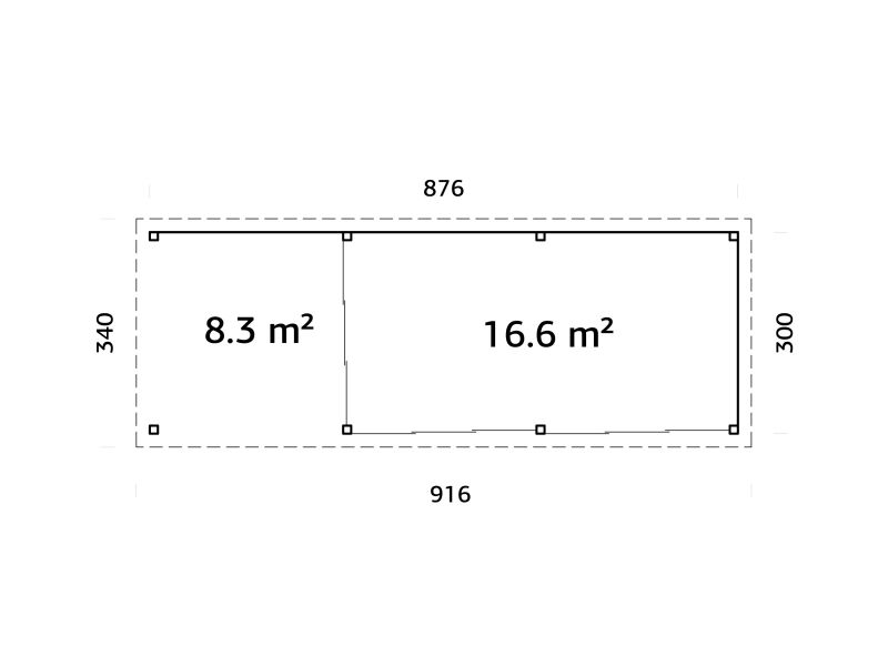 Palmako Pavillon LENNA 24,9 m² SET 417, 876x300 cm, Schiebetür, grau imprägniert