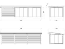 Palmako Pavillon LENNA 24,9 m² SET 417, 876x300 cm, Schiebetür, grau imprägniert
