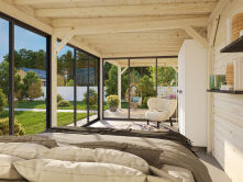 Palmako Pavillon LENNA 24,9 m² SET 417, 876x300 cm, Schiebetür, grau imprägniert