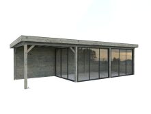 Palmako Pavillon LENNA 24,9 m² SET 717 ISO, 876x300 cm, Schiebetür Plus, grau imprägniert