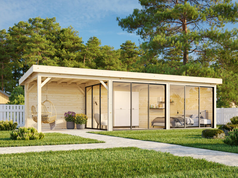 Palmako Pavillon LENNA 24,9 m² SET 417 / SET 717, 876x300 cm, Schiebetür, natur + farbig