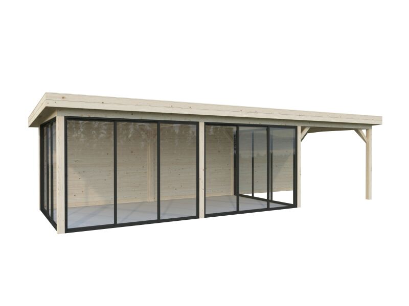 Palmako Pavillon LENNA 24,9 m² SET 418, 876x300 cm, Schiebetür, transparent imprägniert