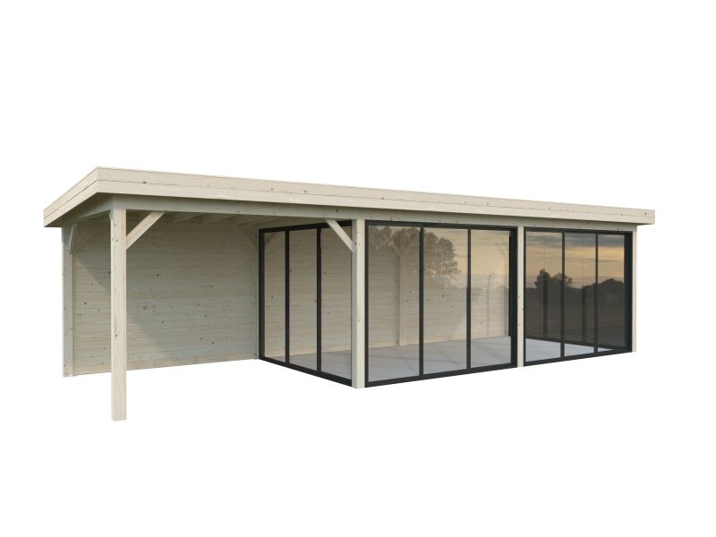 Palmako Pavillon LENNA 24,9 m² SET 418, 876x300 cm, Schiebetür, transparent imprägniert