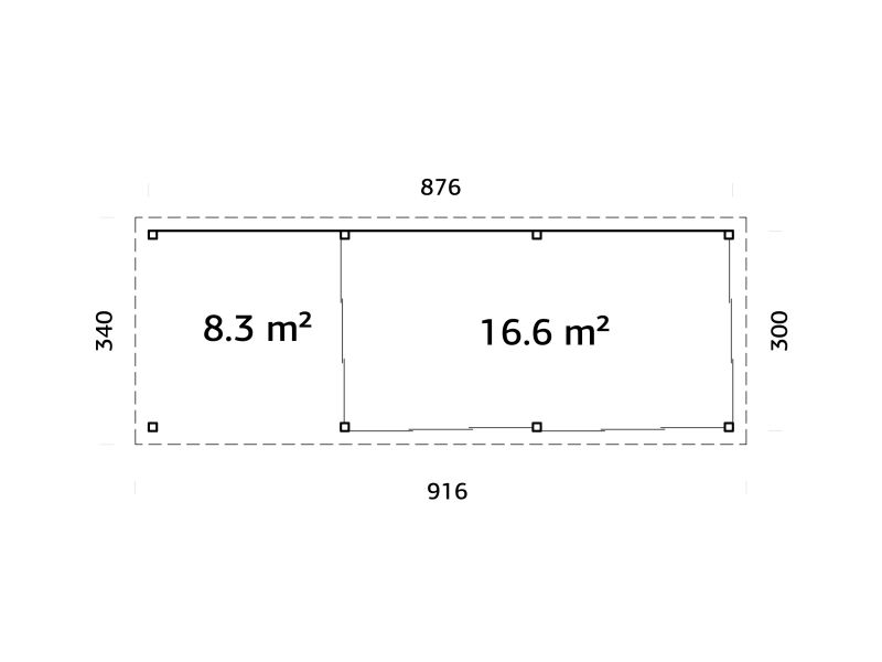 Palmako Pavillon LENNA 24,9 m² SET 418, 876x300 cm, Schiebetür, transparent imprägniert