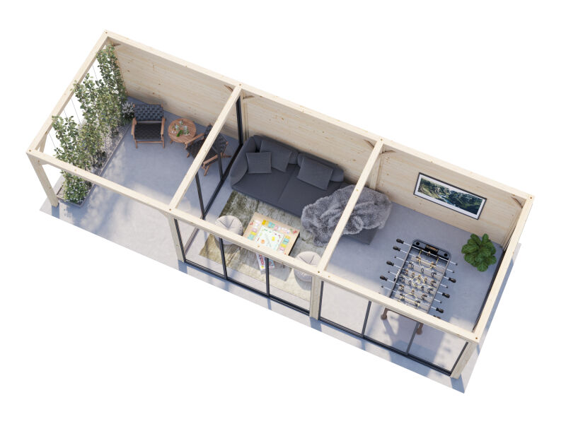 Palmako Pavillon LENNA 24,9 m² SET 418, 876x300 cm, Schiebetür, transparent imprägniert