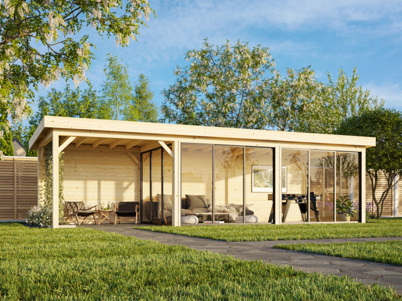 Palmako Pavillon LENNA 24,9 m² SET 418, 876x300 cm, Schiebetür, transparent imprägniert
