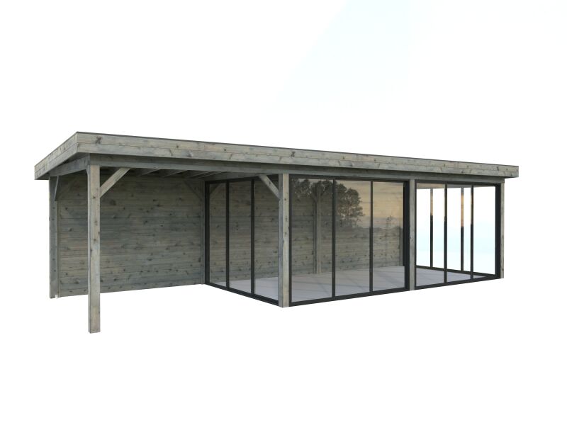 Palmako Pavillon LENNA 24,9 m² SET 418, 876x300 cm, Schiebetür, transparent imprägniert