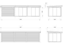 Palmako Pavillon LENNA 24,9 m² SET 418, 876x300 cm, Schiebetür, transparent imprägniert