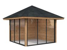 Palmako Pavillon BIANCA 8,3 m²  SET 201 - 300x300 cm, 28 mm, Schiebetür, hellbraun imprägniert