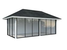 Palmako Pavillon BIANCA 16,6 m²  SET 202 - 588x300 cm, 28 mm, Schiebetür, hellbraun imprägniert